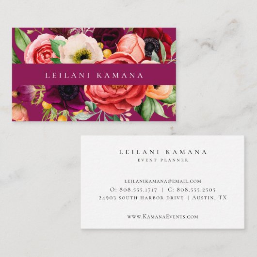 Elegante Dark Floral Business Card Visitenkarte (Vorne/Hinten)