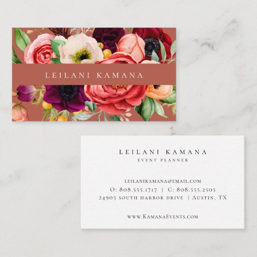Elegante Dark Floral Business Card Visitenkarte (Vorne/Hinten)
