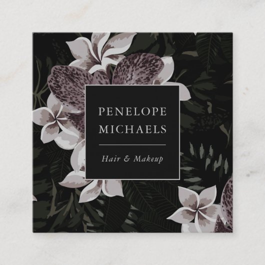 Elegante Dark Floral Print Square Business Card Quadratische Visitenkarte (Vorderseite)