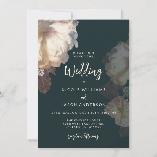 Elegante Dark Floral Romantische Hochzeit Einladung (Vorderseite)