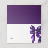 Elegante Dark Lila Bow Brautparty Table Platzkarte (Außenseite Aufgefaltet)