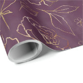 Elegante Dark Lila Gold Rose Kontur Geschenkpapier (Rolleneckpunkt)