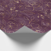 Elegante Dark Lila Gold Rose Kontur Geschenkpapier (Ecke)