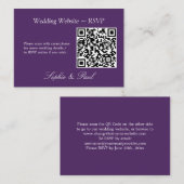 Elegante Dark Lila QR Code Website RSVP Card Begleitkarte (Vorne/Hinten)