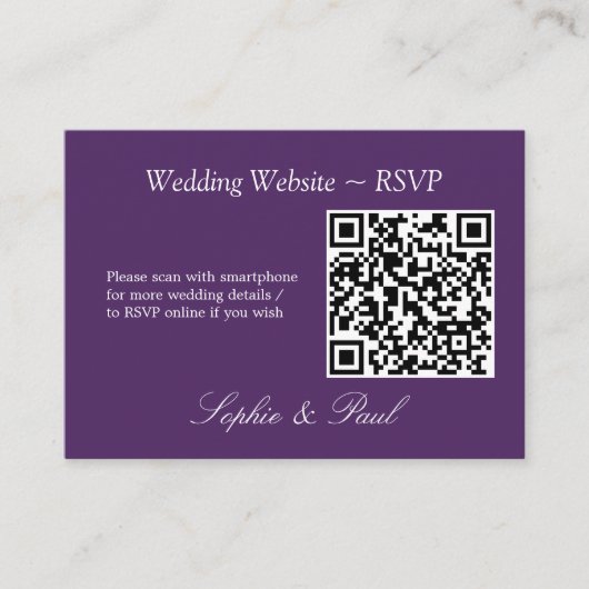 Elegante Dark Lila QR Code Website RSVP Card Begleitkarte (Vorderseite)
