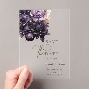 Elegante Dark Lila Rose Save the Date Acryleinladungen