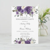 Elegante Dark Lila White Floral Engagement Party Einladung (Stehend Vorderseite)