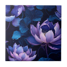 Elegante Dark Lotus Floral Muster Tile