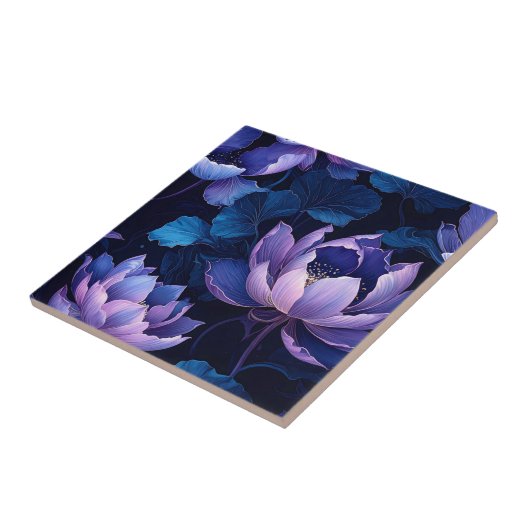 Elegante Dark Lotus Floral Muster Tile Fliese (Seite)