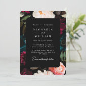 Elegante Dark & Moody Moderne Blumenhochzeit Einladung (Stehend Vorderseite)