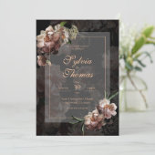 Elegante Dark Moody Rose Gold Floral Wedding Einladung (Stehend Vorderseite)