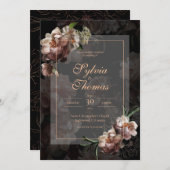 Elegante Dark Moody Rose Gold Floral Wedding Einladung (Vorne/Hinten)