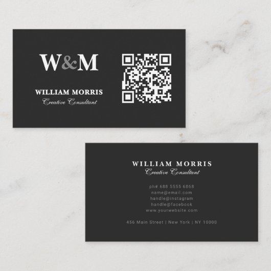 Elegante Dark QR Code Logo Vorlage Visitenkarte (Vorne/Hinten)