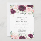 Elegante Dark Raspberry Blush Pink Bläserne Hochze Einladung (Vorderseite)