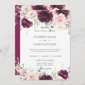 Elegante Dark Raspberry Blush Pink Bläserne Hochze Einladung (Vorne/Hinten)