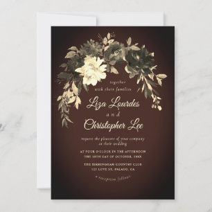 Elegante Dark Romantic Fall Floral Wedding Einladung