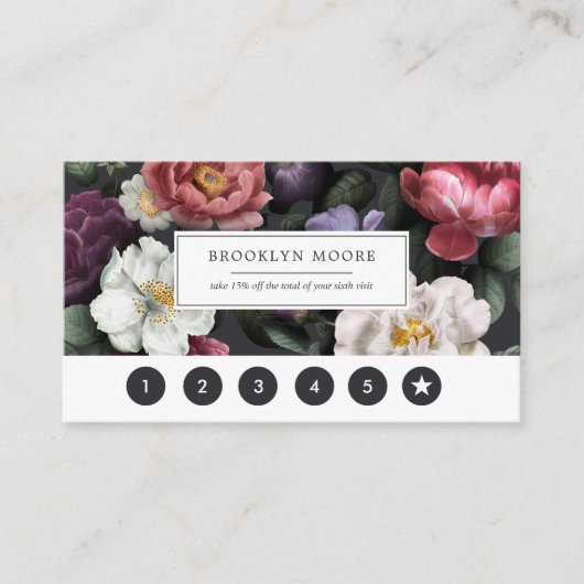 Elegante Dark Vintag Floral Logo Loyalty Card Treuekarte (Vorderseite)