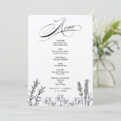 Elegante Dark Wildblume Menu Card Einladung (Stehend Vorderseite)