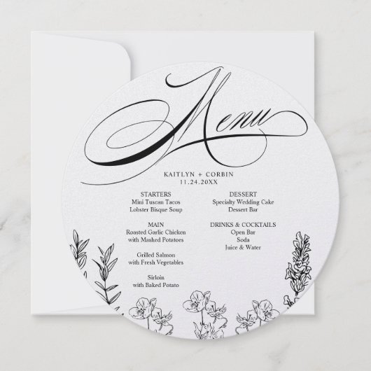 Elegante Dark Wildblume Menu Card Feiertagskarte (Vorderseite)