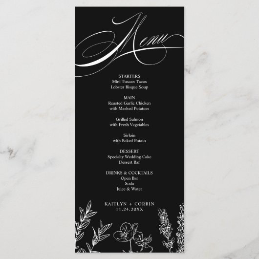 Elegante Dark Wildblume Menu Card Programm (Vorderseite)