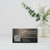 Elegante Dark Wood QR Code Business Card Visitenkarte (Stehend Vorderseite)