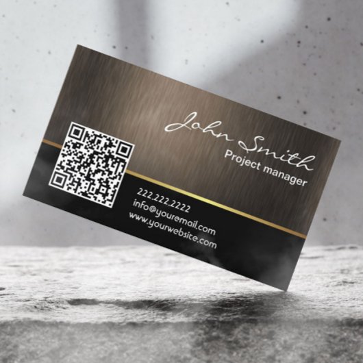 Elegante Dark Wood QR Code Business Card Visitenkarte