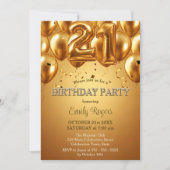 Elegante dazzling Gold Foil Balloons 21. Geburtsta Einladung (Vorderseite)