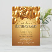 Elegante dazzling Gold Foil Balloons 21. Geburtsta Einladung (Stehend Vorderseite)