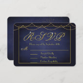 Elegante Deep Blue und Gold Glitzer RSVP Cards (Vorne/Hinten)