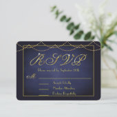 Elegante Deep Blue und Gold Glitzer RSVP Cards Karte (Stehend Vorderseite)