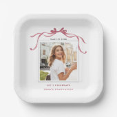 Elegante Deep Blush Schleifenborte Abschlussfoto Pappteller (Vorderseite)