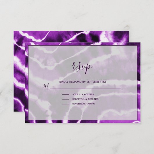 Elegante Deep Lila Marble Batik Wedding RSVP Card (Vorne/Hinten)