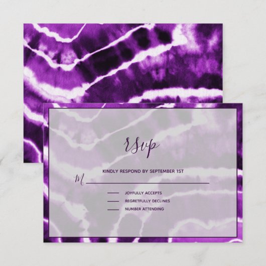 Elegante Deep Lila Marble Batik Wedding RSVP Card Karte (Vorne/Hinten)