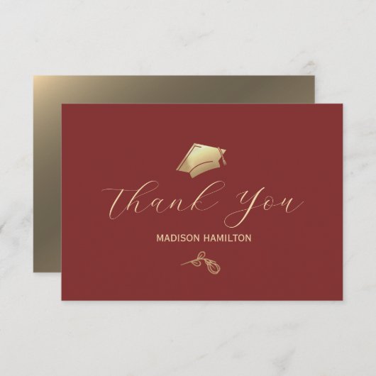 Elegante Deep Red and Gold Graduation Party Dankeskarte (Vorne/Hinten)