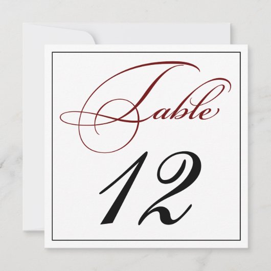 Elegante Deep Red Script Tischnummer Cards (Vorderseite)