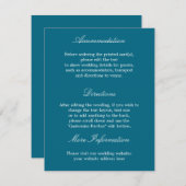 Elegante Deep Türkise Blue Wedding Details Card Einladung (Vorne/Hinten)