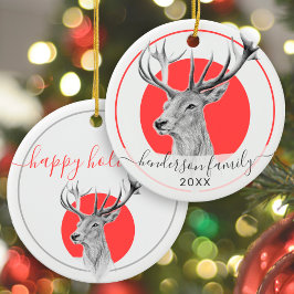 Elegante Deer Art Personalisiertes Weihnachten Keramik Ornament