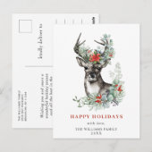 Elegante Deer Poinsettia Weihnachtsgrüße Postkarte (Vorne/Hinten)