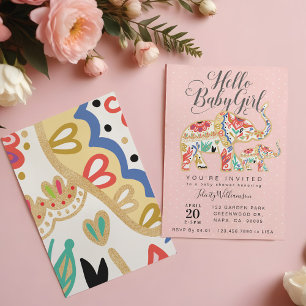 Elegante Dekorative Elefantendusche Einladung