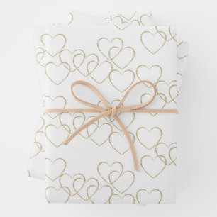Elegante dekorative Herz-Anhänger in Gold und Weiß Geschenkpapier Set