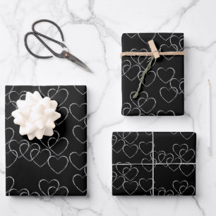 Elegante dekorative Herz-Anhänger Schwarz und Weiß Geschenkpapier Set