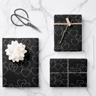 Elegante dekorative Herzanhänger Silber und Schwar Geschenkpapier Set