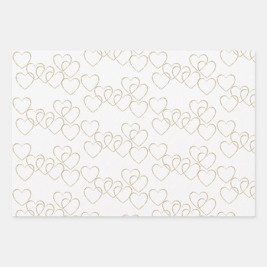 Elegante dekorative Herzklänge Gold und Weiß Geschenkpapier Set (Vorderseite)