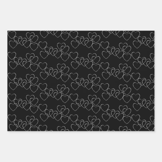 Elegante dekorative Herzklänge Schwarz-Weiß Geschenkpapier Set (Vorderseite 3)