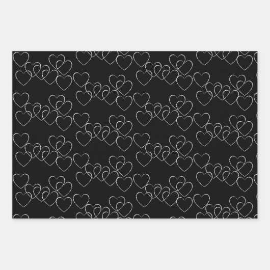 Elegante dekorative Herzklänge Schwarz-Weiß Geschenkpapier Set (Vorderseite 2)