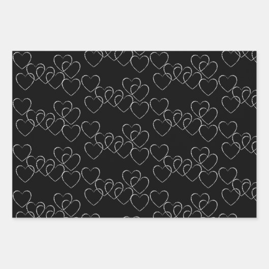 Elegante dekorative Herzklänge Schwarz-Weiß Geschenkpapier Set (Vorderseite)