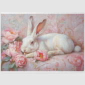 Elegante Dekoupage aus weißem Bunny und rosa Peoni Seidenpapier (Vorderseite)