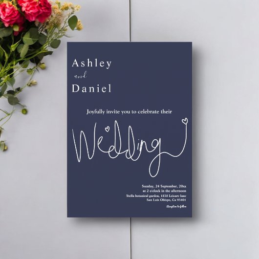 Elegante Delicate Navy Moderne schicke Hochzeit Einladung