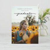 Elegante Delicate Script Foto Graduation Party Einladung (Stehend Vorderseite)