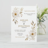 Elegante Delicate White Rose Wedding Einladung (Stehend Vorderseite)